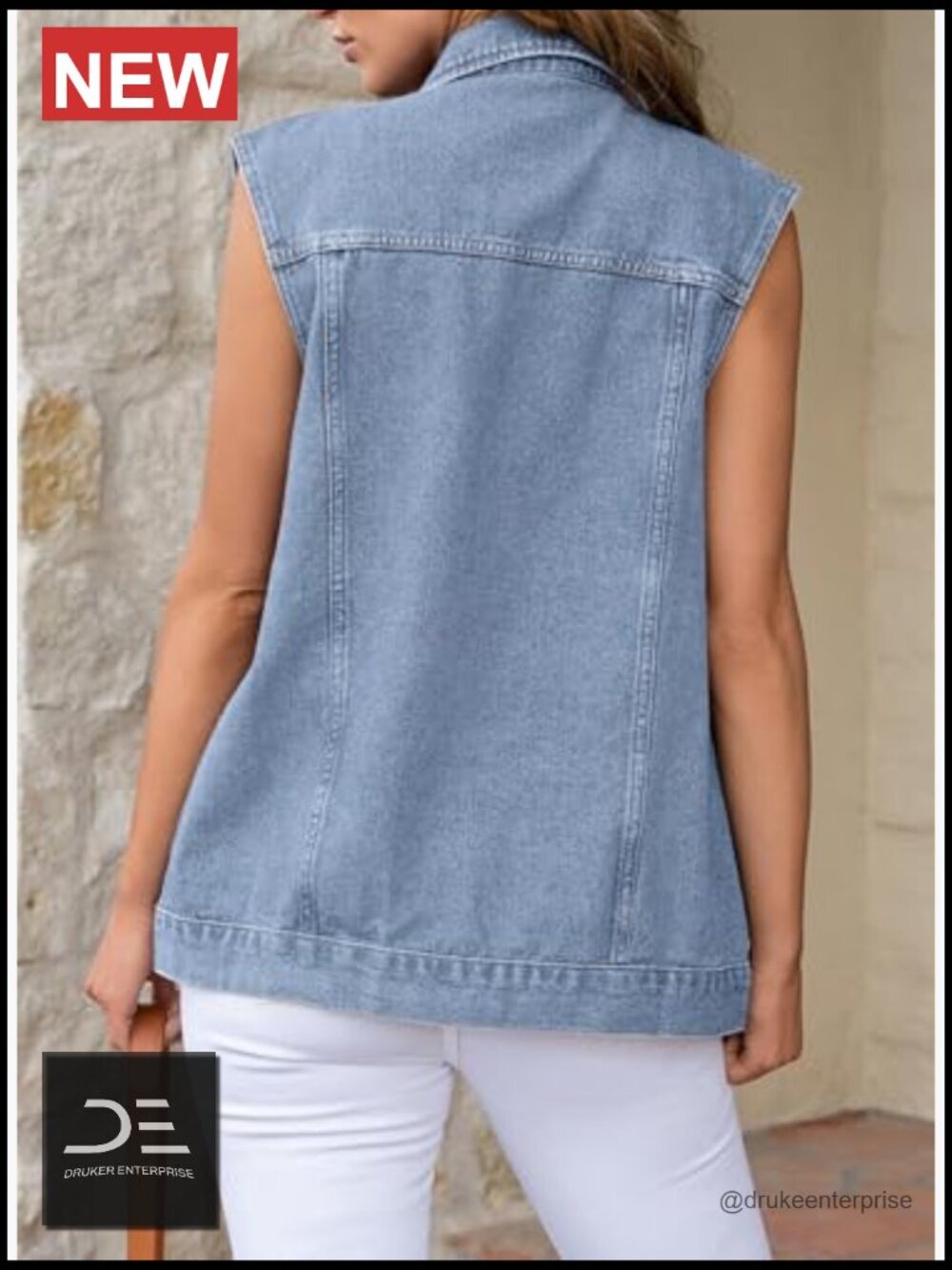 Sleeveless Denim Vest with Pockets Casual Layering Jacket - Picture 4 of 7